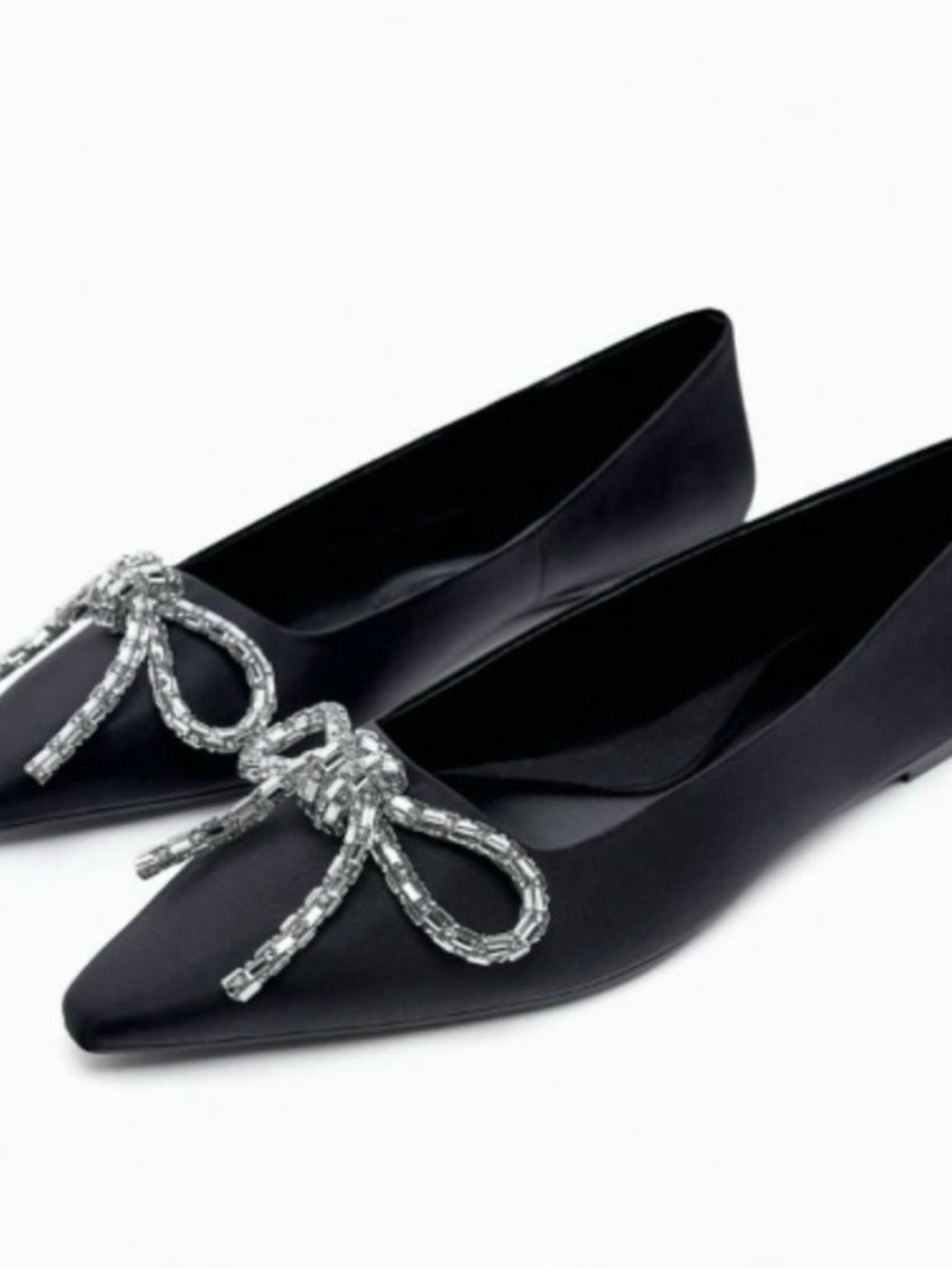 Zara Black Satin Ballet Flats with Embellished Bow Size 36 - Picture 2 of 8